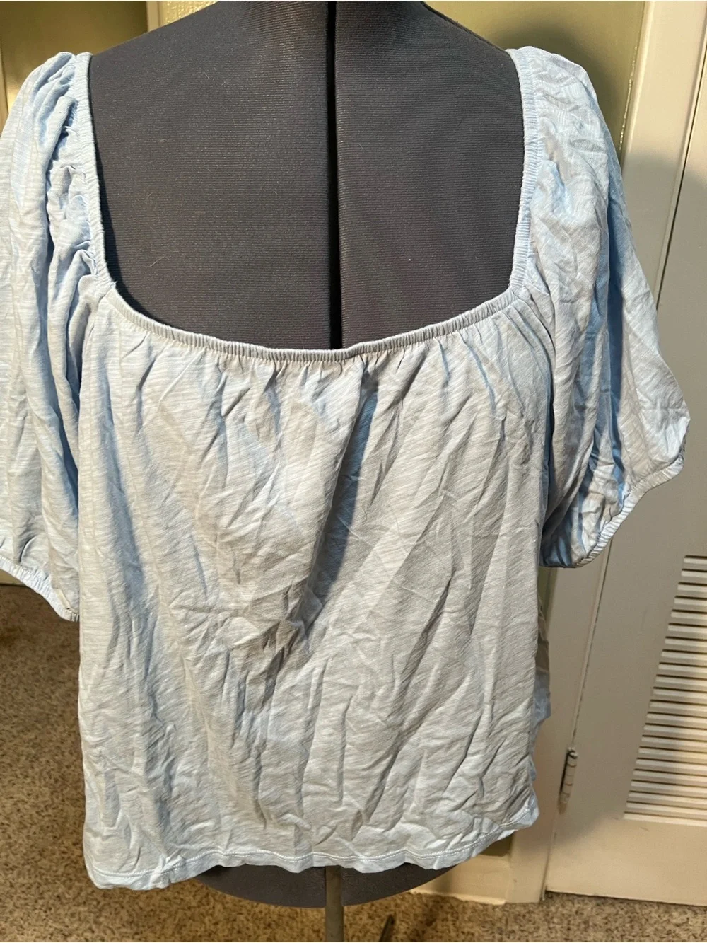 Old Navy Women’s Plus Size 3X Slub-Knit Jersey Square Neck Puff Sleeve Top Blue